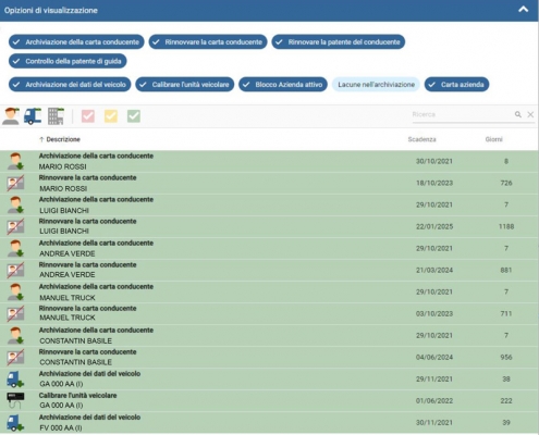 Scadenze di scarico TachoPlus Web